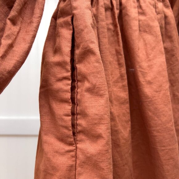 Kourt Portia Rust Smocked Mini Dress Puff Sleeve Square Neck Linen Blend Size S - Picture 8 of 11